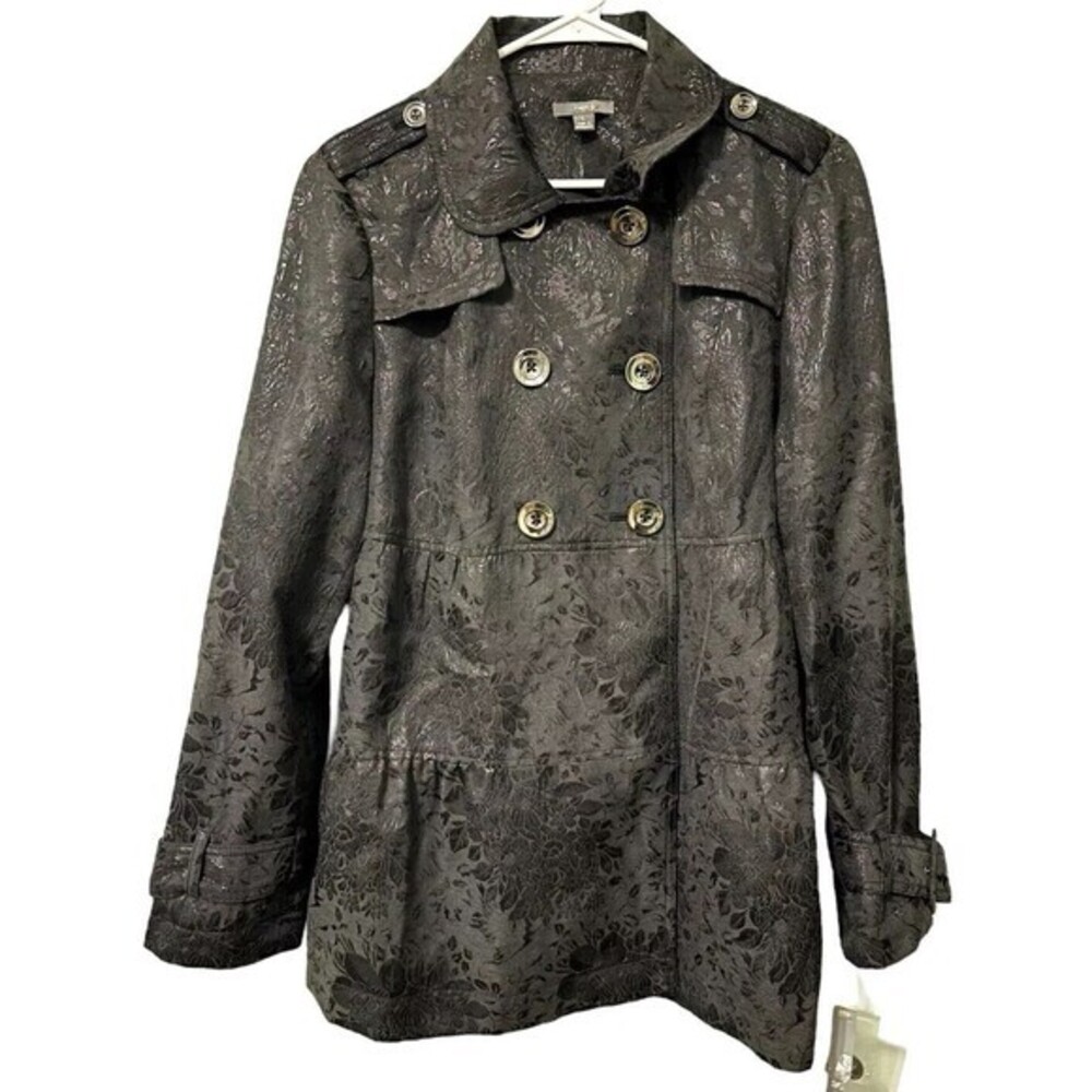 NWT Apt. 9 Black Dark Floral Peacoat Lightweight Metallic Size Large